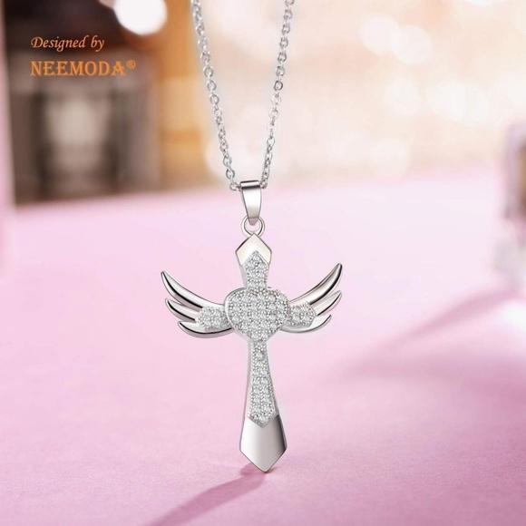 Angel Wings Cross Necklace Hand-Inlaid - Picture 4 of 5